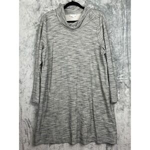 Pure J Jill Dress Large Gray Cotton Mock Split Neck Pockets Retro Career Casual